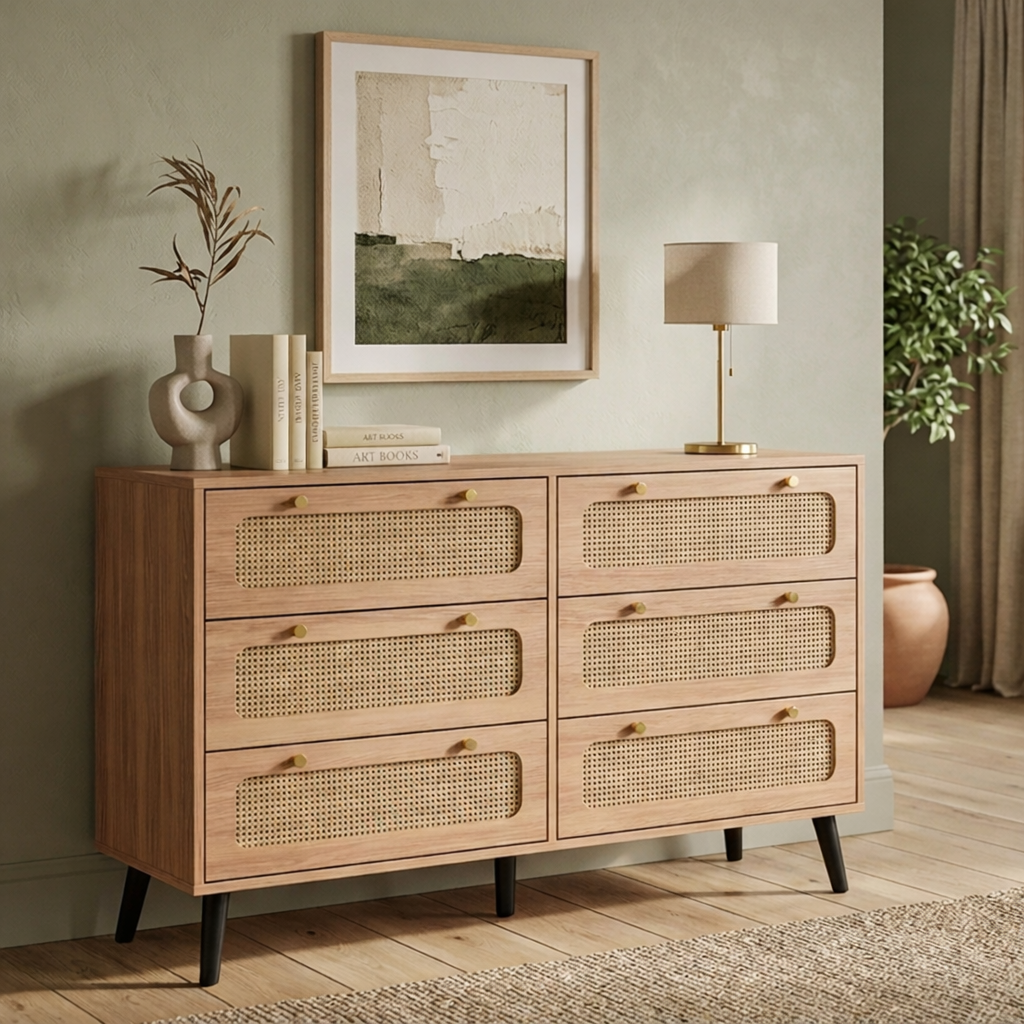 Buffet en bois avec façades effet cannage – Nolyra