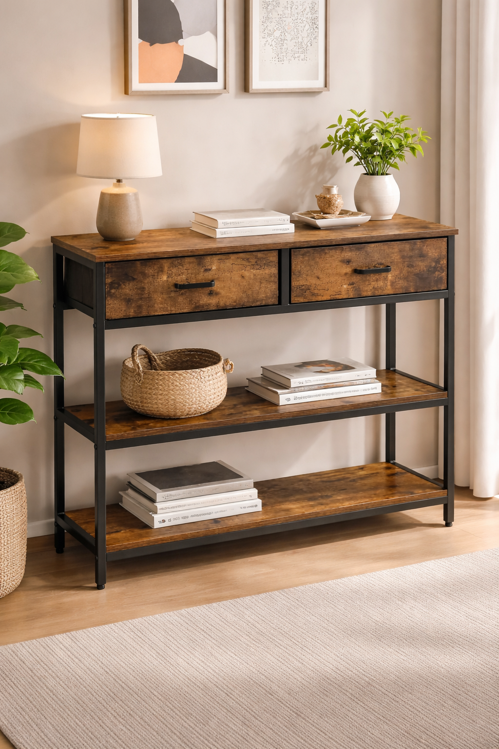 Console avec tiroirs et étagères – Nolyra