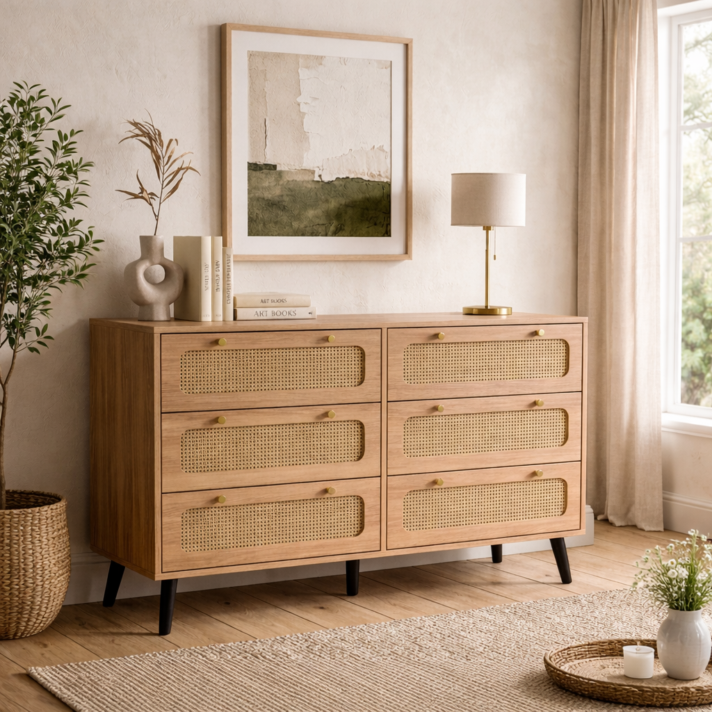 Buffet en bois avec façades effet cannage – Nolyra